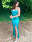 Elegant Blue V Neck Side Slit Mermaid Long Evening Prom Dresses,MB109