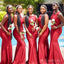 Elegant Red Square Simple Cheap Mermaid Long Bridesmaid Dresses ,BD125