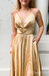 Charming Sexy Plunging High Slit Deep V-neck A-line Lace Up Back Evening Gown Long Prom Dresses with Pleats,MB332