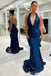 Sexy Plunging Deep V-Neck Halter Open Back Mermaid Evening Gown Maxi Long Formal Dresses Prom Dresses With Trailing,MB537