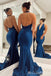 Sexy Plunging Deep V-Neck Halter Open Back Mermaid Evening Gown Maxi Long Formal Dresses Prom Dresses With Trailing,MB537