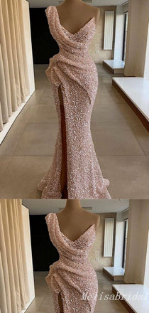 Gorgeous Sexy Sparkle Mermaid Evening Gown Long Formal Dresses Prom Dresses with High Slit,MB370