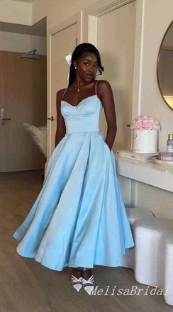 Elegant Blue Sweetheart Spaghetti Straps  Black Women A-line Long Prom Dresses to Impress ,MB941