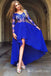 Royal Blue High Low Lace Appliques Long Sleeves A-line Evening Gown Maxi Long Evening Party Prom Dresses,MB811