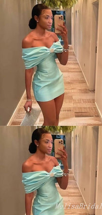 Sexy Elegant Mint Green Off-The-Shoulder Mermaid Short Homecoming Dresses , HD318