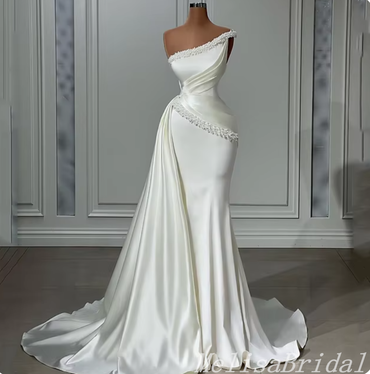 Ivory One Shoulder Mermaid Evening Gown Long Evening Party Prom Dresses,MB861