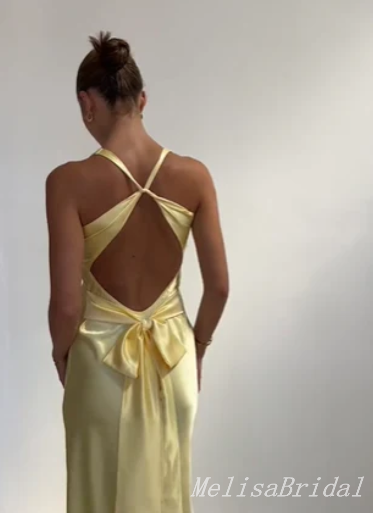 Sexy Stylish Light Yellow Sheath Plunging Party Dress Long Prom Dresses to Impress,MB1009