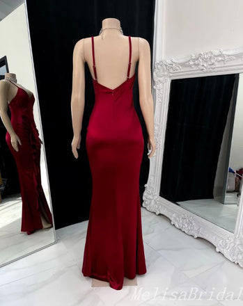 Red Mermaid Spaghetti Straps Evening Gown Maxi Long Evening Party Prom Dresses ,MB675