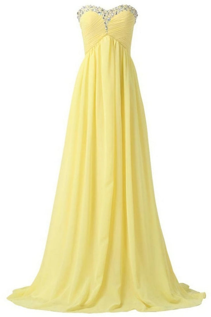 Strapless Beaded Yellow Sweetheart A-line Long Party Dress Prom Dresses,MB1058