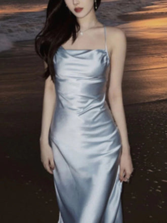 Sexy Simple Blue Spaghetti strap Sleeveless  Mermaid Beach Wedding Prom Dresses,MB70