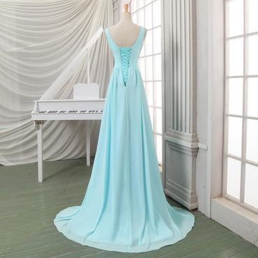 Elegant Beaded Blue Lace up Back Sweetheart A-line Long Party Dress Prom Dresses,MB1059