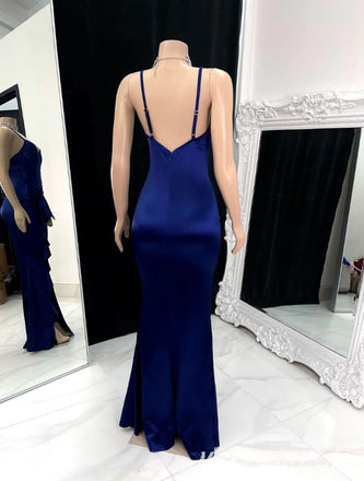 Blue Mermaid Spaghetti Straps Evening Gown Maxi Long Evening Party Prom Dresses ,MB676
