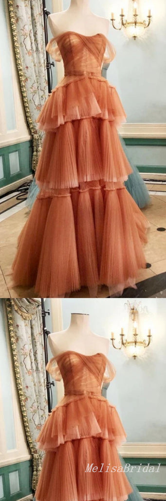 Stylish Off the Shoulder A-line Tiered Sweetheart Party Dress Long Prom Dresses to Impress,MB1010