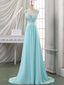 Elegant Beaded Blue Lace up Back Sweetheart A-line Long Party Dress Prom Dresses,MB1059