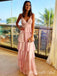 Stylish Light Pink A-line Tiered V Neck Party Dress Long Prom Dresses to Impress,MB1011