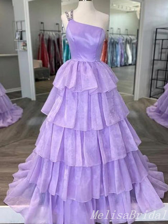 Lilac Layer A-Line Beaded Spaghetti Straps Evening Gown Maxi Long Evening Party Prom Dresses,MB677