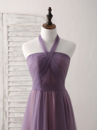 Elegant Halter Grape High Low A-line Long Party Dress Prom Dresses,MB1061