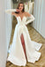 White A-Line V Neck Long Sleeves Strapless Long Wedding Dresses With Side Slit ,WGP228 ,WD76