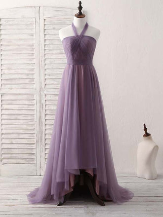 Elegant Halter Grape High Low A-line Long Party Dress Prom Dresses,MB1061