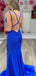 Sexy Royal Blue Sequin Spaghetti Strap Criss-Cross Back Pleats Mermaid Evening Prom Dresses,MB74