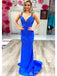 Sexy Royal Blue Sequin Spaghetti Strap Criss-Cross Back Pleats Mermaid Evening Prom Dresses,MB74