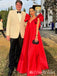 Stylish Red A-line V Neck Party Dress Long Prom Dresses to Impress,MB1012