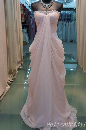 Light Pink Sweetheart Strapless A-Line Beaded Evening Gown Maxi Long Evening Party Prom Dresses ,MB678
