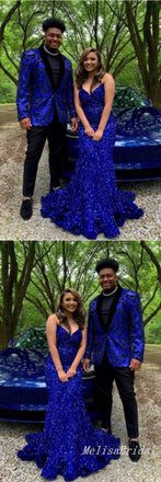 Shiny Blue Mermaid Strapless Party Dress Long Prom Dresses to Impress,MB1013