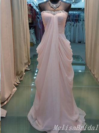 Light Pink Sweetheart Strapless A-Line Beaded Evening Gown Maxi Long Evening Party Prom Dresses ,MB678