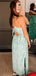 Elegant Light Green Spaghetti Strap Side Slit Lace Up Back Evening Prom Dresses,MB75