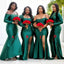 Mismatched Green Mermaid Long Sleeves Long Bridesmaid Dresses with Slit,BD237