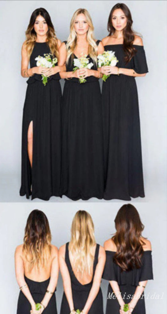 Mismatched Black Sheath Long Bridesmaid Dresses,BD238