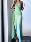 Elegant Light Blue And agreen Spaghetti Strap Side Slit Lace Up Back Evening Prom Dresses,MB76