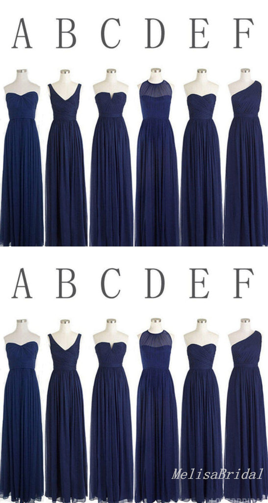 Blue Mismatched Sheath Chiffon Long Bridesmaid Dresses ,BD240