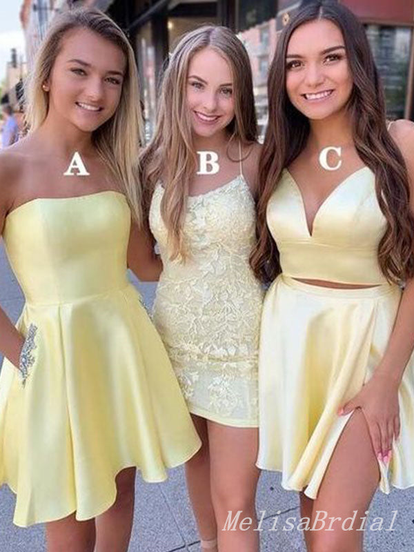 Mismatched Elegant Yellow A -line /Mermaid/ Two Pieces  Affordable Homecoming Dresses , HD231