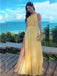 Elegant One Shoulder Yellow Side Slit A-line Long Party Dress Prom Dresses,MB1065