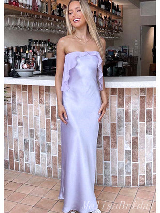 Elegant Unique Light Purple Strapless Ruffles Mermaid Evening Prom Dresses,MB79
