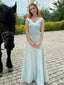 Elegant Mint Green V Neck A-line Long Party Dress Prom Dresses,MB1066