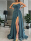 Sexy Strapless High Slit Evening Gown Long Formal Dresses Prom Dresses with Pleats,MB349