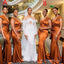 Elegant Orange Off Shoulder Pleats Simple Cheap Mermaid Long Bridesmaid Dresses ,BD126