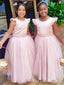 Elegant Pink Tulle A-Line Soft Satin Ruffles Cheap Simple Long Flower Girl Dresses,FG53