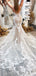 Elegant White Spaghetti Straps V Neck Lace Appliques Mermaid Long Wedding Dresses,WD44