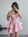 Elegant Pink Ruffles Pleats Mermaid Cheap Simple Short Homecoming Dresses, HD70