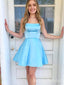 Elegant Blue Spaghetti Straps Cheap Simple Short Homecoming Dresses, HD37