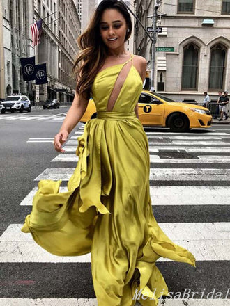 Elegant Unique One Shoulder Open Back A-Line Evening Gown Maxi Long Formal Dresses Prom Dresses With Trailing,MB428
