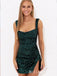 Elegant Dark Green Spaghetti Straps Sheath Sequin Cheap Simple Short Homecoming Dresses, HD112