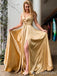 Charming Sexy Plunging High Slit Deep V-neck A-line Lace Up Back Evening Gown Long Prom Dresses with Pleats,MB332