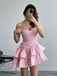 Elegant Pink Ruffles Pleats Mermaid Cheap Simple Short Homecoming Dresses, HD70