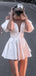 Elegant White Off Shoulder Ruffle V Neck Short Homecoming Dresses,HD17