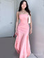 Elegant Light Pink Pleats Mermaid Sleeveless Cheap Simple Evening Prom Dresses,MB157